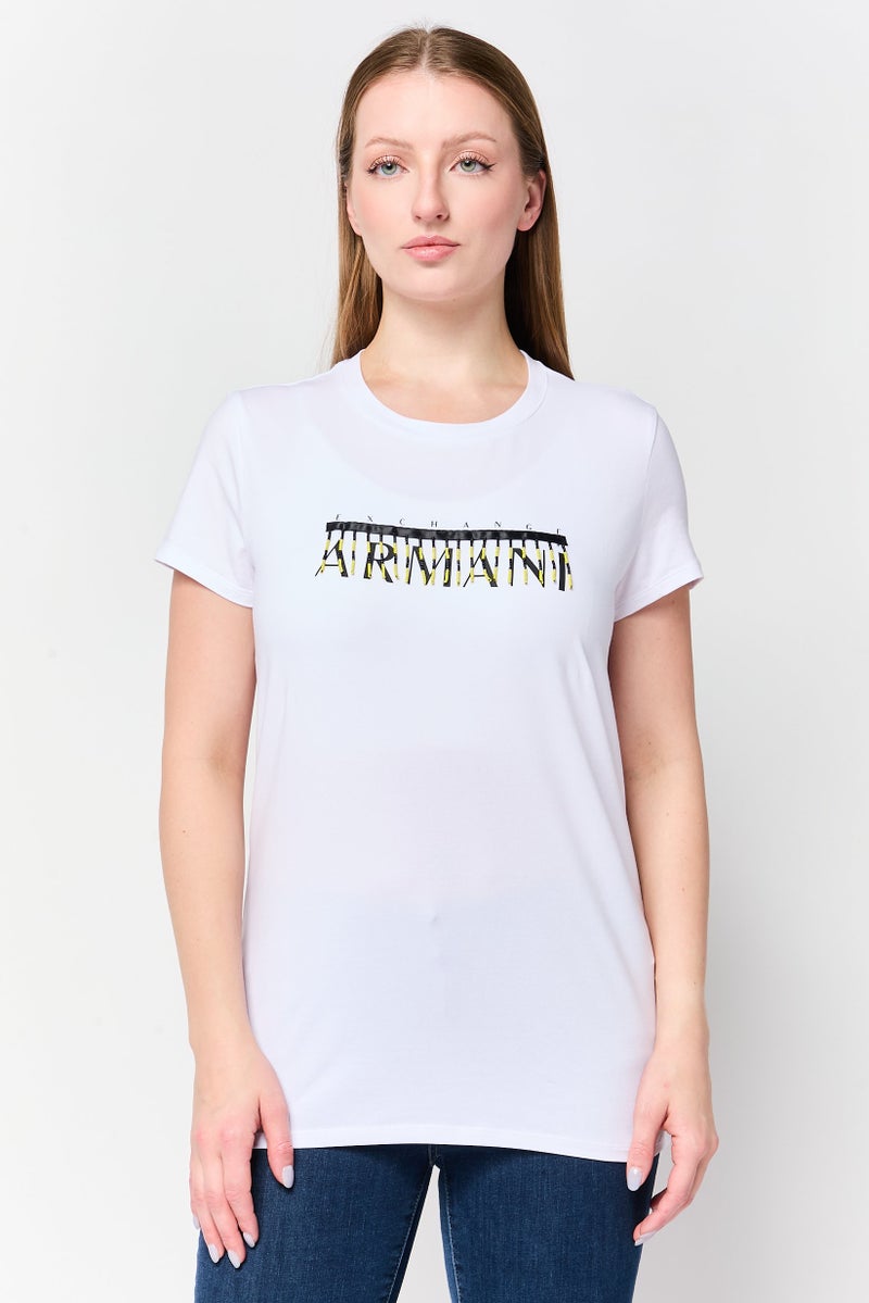 Armani Exchange Women Crew Neck Short Sleeve Graphic Print T-Shirt, White - Image 1